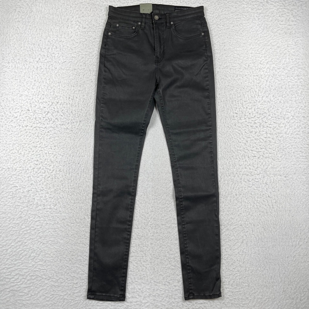 AllSaints Jeans Womens 28 Black Stilt Lacquer Coated Skinny Edgy Rocker Sleek